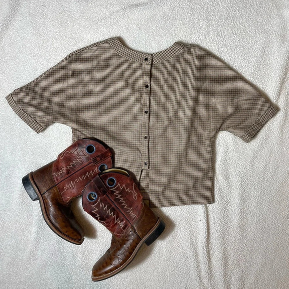 Zara Mini Plaid Beige Pattern Crop T-Shirt - Picture 8 of 8